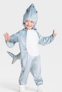 lot 44464 image: 18-24 months.  Child Shark Costume Gray and White Jumpsuit with Hood