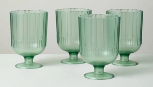 lot 44500 image: Set of 10 Green and 2 Clear Footed Drinking Glasses with Ribbed Design