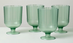 lot 44501 image: Set of 6 Green3 Clear plastic Footed Goblets with Vertical Ribbed Design