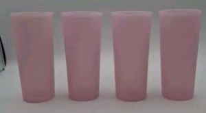 lot 44502 image: Four Pink Frosted plastic Drinking Glasses