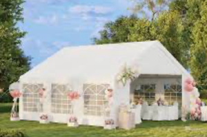 lot 44604 image: Canvas only Large off White Party Canopy Tent with Sidewalls and Windows