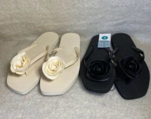 lot 44226 image: Size 11-Womens Slip-On Sandals 2 Pair Lot Cream Black
