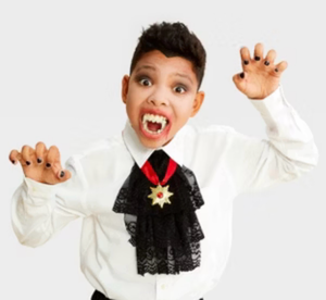 lot 44229 image: Kids Vampire Halloween Costume White Shirt with Black Lace Jabot and Medal
