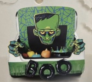 lot 44232 image: BOO Halloween Trunk or Treat Decoration Frankenstein Display with a themed throw pillow