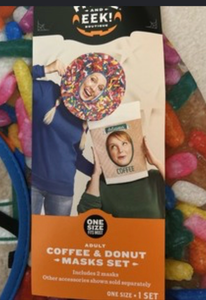 lot 44377 image: 2 Sets of Candy Geek Adult Coffee & Donut Masks Set One Size
