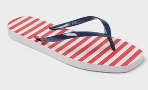 lot 44395 image: Two pairs size 11-Striped Flip Flop Thong Sandal Navy Blue Red White.  Shade and Shore
