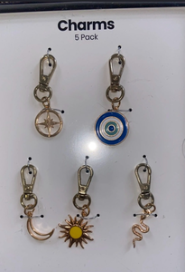 lot 44537 image: Lot of 5-Charms 5 Pack (25 total) Keychain Attachments Star Compass Moon Sun Snake