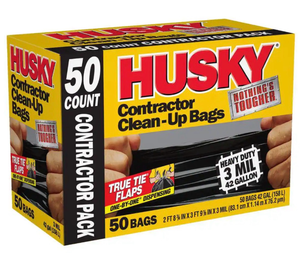 lot 44552 image: Husky Contractor Clean-Up Bags 42 Gallon 3 Mil Heavy Duty 50 Count