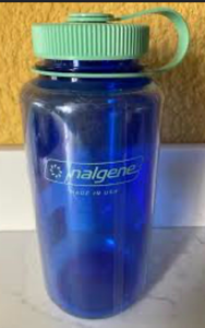 lot 44563 image: Two Nalgene blue Water Bottles Green Lids