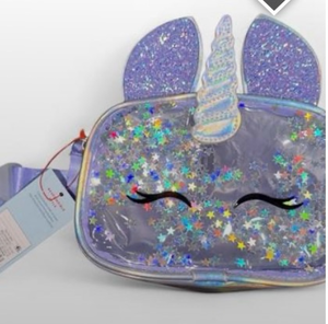 lot 44567 image: Purple Glitter Cat Face Pouch with Ears and Closed Eyes