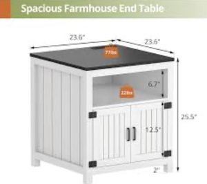 lot 44573 image: Spacious Farmhouse End Table 23.6 x 25.5 inches with Drawer and Cabinet Storage