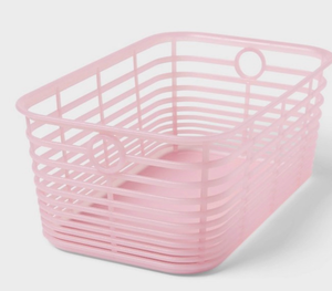 lot 44586 image: 5 Pink Plastic Storage Basket with Handles