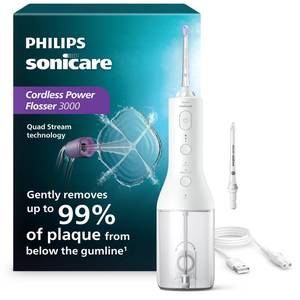 lot 18495 image: Philips Sonicare Cordless Power Flosser 3000, Water Flosser, 2 Nozzles - Retail $80