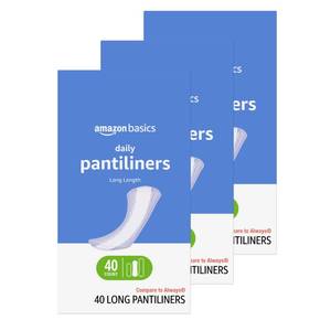 lot 18515 image: Amazon Basics Daily Pantiliner, Long Length, Feminine Pads for Women, Unscented, Comfortable Thin, 120 Count (3 Packs of 40) (Previously Solimo) - Retail $9