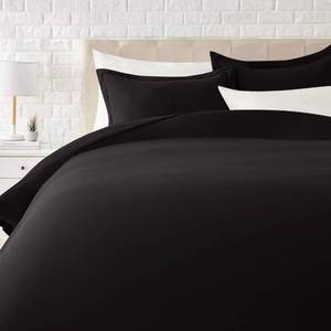 lot 18519 image: Amazon Basics Lightweight Soft Microfiber 3-Piece Duvet Cover Set with Zipper Closure, FullQueen, Black, Solid - Retail $21
