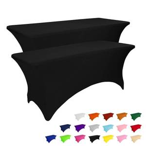 lot 18520 image: 2 Pack 8FT Black Table Cloth for Rectangular Spandex Table Cover - Retail $21