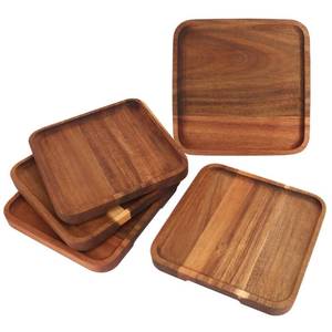 lot 18527 image: Wooden Serving Platter, 8 x 8 Inch, Set of 5, Acacia Wood Tray, Perfect for Serving Charcuterie, Appetizers, Desserts, Dips, Sushi, Parties, Family Gatherings, Weddings, and Home Decor - Retail $37