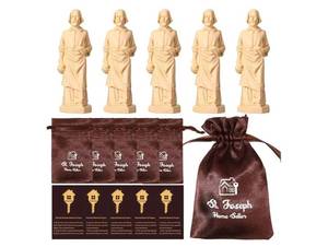 lot 18539 image: 5 Sets St Joseph Statue for Selling House Resin Kit, Dark BrownSaint Joseph Figurine with Prayer Cards, Burial Bags, Instructions, Traditional Home Sale Blessing - Retail $17