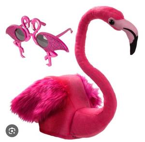 lot 18542 image: Pink Flamingo Plush Hat with Novelty Sunglasses - Retail $20