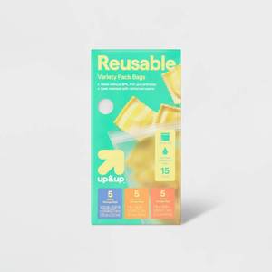 lot 18545 image: Reusable Food Storage Bags -15pc Variety Pack5ct Each - Retail $16