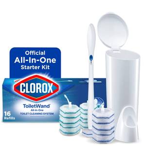 lot 18546 image: Clorox ToiletWand Toilet Cleaning Kit, 1 Starter Kit with 16 Refill Heads - Retail $21