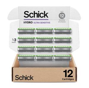 lot 18548 image: Schick Hydro Ultra Sensitive 3-Blade Mens Razor Blades Refills, 12 ct - Retail $23