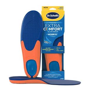 lot 64426 image: Dr. Scholl��s Extra Comfort Support Insoles Men, Size 8-14, All-Day Comfort Shoe Inserts with Massaging Gel, Arch Support Inserts for Men 200lbs, Wide Feet, Trim to Fit, 1 Pair - Retail $15