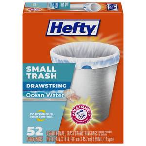 lot 64430 image: Hefty 4 Gallon Small Trash Bags, White, Ocean Water Scent, 52ct - Retail $9