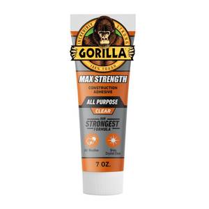 lot 64471 image: Gorilla Max Strength Construction Adhesive, Clear, 7 oz Tube, 1-Pack - Retail $14