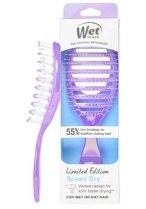 lot 64485 image: Wet Brush Speed Dry Hair Brush, Blow Dry Safe Bristles & Vented Design For Faster Drying Time, Ergonomic Handle, Reduces Breakage & Detangles All Hair Types, Limited Edition Prismatic Glow Purple - Retail $12