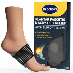 lot 64488 image: Dr. Scholls Plantar Fasciitis & Achy Feet Relief Arch Support Sleeve, Cushioned Arch Supports, Compression Band, Foam Pad Insert, Non Slip Sole, All-Day Wear, Morning to Night, Unisex 1 Pair - Retail $11