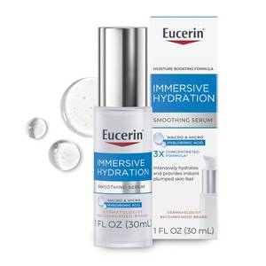 lot 64526 image: Eucerin Immersive Hydration Smoothing Face Serum, Ultra-Lightweight Hyaluronic Acid Serum Reduces the Look of Fine Lines and Wrinkles, 1 Fl Oz Bottle - Retail $18