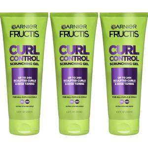 lot 64545 image: Garnier Fructis Curl Control Scrunching Hair Gel, Curl Jelly for Curly, Wavy, and Coily Hair with Frizz & Edge Control, Up to 24 HR Shape & Shine, 6.8 Fl Oz, 3 Count (Packaging May Vary) - Retail $13