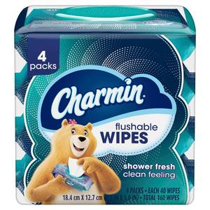 lot 64548 image: Charmin Flushable Wipes, 160 Total Wipes (4 Packs of 40) - Retail $8