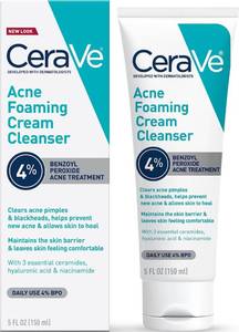 lot 64620 image: CeraVe Foaming Acne Cream Cleanser, Face Wash with 4% Benzoyl Peroxide, 5oz - Retail $15