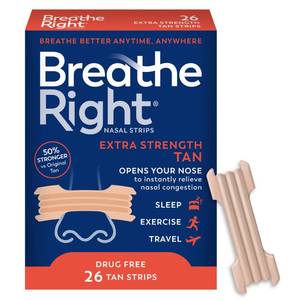 lot 64624 image: Breathe Right Nasal Strips, Extra Strength, Nasal Congestion, Tan, 26ct - Retail $12