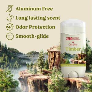 lot 64642 image: Old Spice Aluminum Free Deodorant for Men, 247 Lasting Freshness & Long Lasting Scent, 247 Sweat & Odor Protection, Timber with Sandalwood Scent, 3.0 oz  - Retail $8