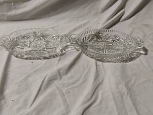 lot 34743 image: Vintage clear pressed glass relish dishes with decorative handles