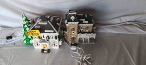 lot 34669 image: River Road House, Delta House, and Christmas tree from Department 56 original snow village
