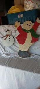 lot 34685 image: Snowman Yard figure, along with a wooden snowman