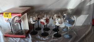 lot 34695 image: Set of Christmas-decorated wine glasses