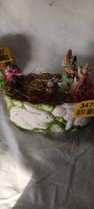 lot 34709 image: Vintage Easter Bunny basket with ceramic Bunny figurine