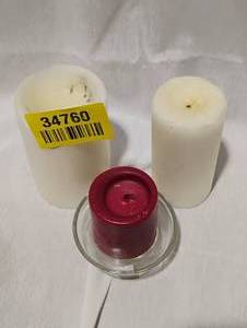 lot 34760 image: Set of 3 wax candles and one glass candle holder