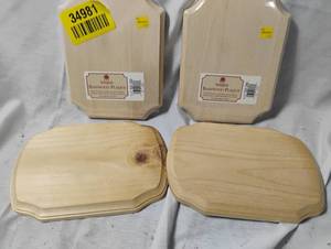 lot 34981 image: 4 wooden plaques in various shapes and sizes good for wood burning or arts and crafts