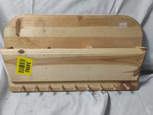 lot 34986 image: Wooden billpaper shelf with pegs to hold jacket, towel etc