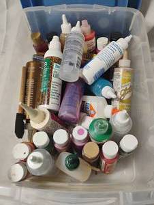 lot 34990 image: Assortment of craft paints in various colors, craft glue