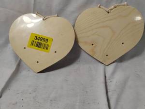 lot 34999 image: Wooden heart-shaped arts and craft boards, Alphabet sponge letters, assortment of craft paints