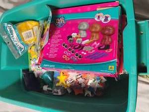 lot 35017 image: Plush puppy making kit, gift box making kit, craft making items, foam shapes, scrapbook crafting items, peel and stick stickers, paper shapers, glue sticks, neon pens, glitter glue, seal all bond