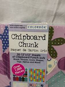 lot 35030 image: Chipboard chunk cutouts 30 sheets, a variety of scrapbook sheets, a package of craft paper,