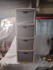 lot 34967 image: 4 Drawer plastic storage cabinet in white and gray